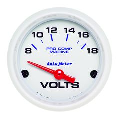 Autometer Gauge, Voltmeter, 2 1/16", 18V, Electric, Marine White