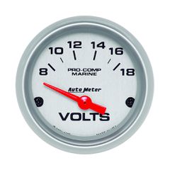 Autometer Gauge, Voltmeter, 2 1/16", 18V, Electric, Marine Silver