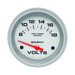 Autometer Gauge, Voltmeter, 2 5/8", 18V, Electric, Marine Silver