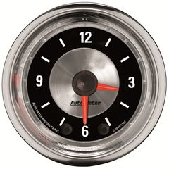 Autometer Gauge, Clock, 2 1/16", 12Hr, Analog, American Muscle