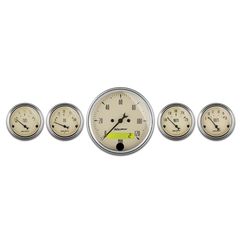 Autometer Gauge Kit, 5 Pc., 3 1/8" & 2 1/16", Elec. Speedometer, Antique Beige