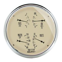 Autometer Gauge, Quad, 5", 0-90Ω, Elec, Antique Beige