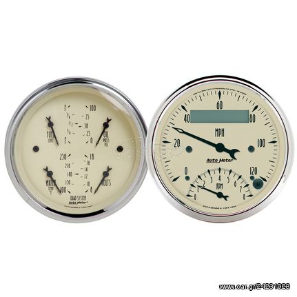 Autometer Gauge Kit, 2 Pc., Quad & Tach/Speedo, 3 3/8", Antique Beige