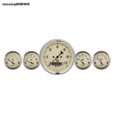 Autometer Gauge Kit, 5 Pc., 3 3/8" & 2 1/16", Elec. Speedometer, Antique Beige