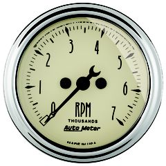 Autometer Gauge, Tachometer, 2 1/16", 7K Rpm, In-Dash, Antique Beige