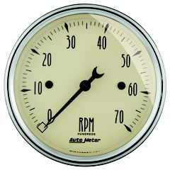 Autometer Gauge, Tachometer, 3 1/8", 7K Rpm, In-Dash, Antique Beige