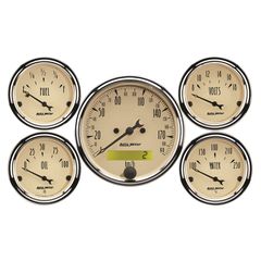 Autometer Gauge Kit, 5 Pc., 3 1/8" & 2 1/16", Elec. Km/H Speedometer, Antique Beige
