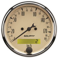 Autometer Gauge, Speedometer, 3 1/8", 190Km/H, Elec. Prog. W/ Lcd Odo, Antique Beige
