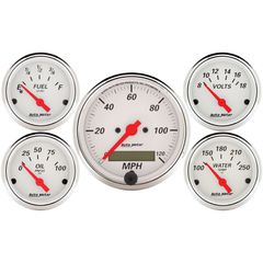 Autometer Gauge Kit, 5 Pc., 3 1/8" & 2 1/16", Elec. Speedometer, Arctic White