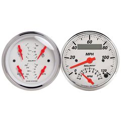 Autometer Gauge Kit, 2 Pc., Quad & Tach/Speedo, 3 3/8", Arctic White