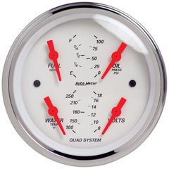 Autometer Gauge, Quad, 3 3/8", 240-33Ω, Elec, Arctic White