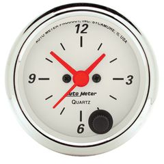 Autometer Gauge, Clock, 2 1/16", 12Hr, Analog, Arctic White