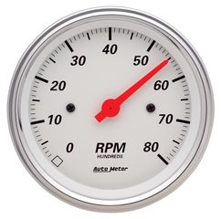 Autometer Gauge, Tachometer, 3 3/8", 8K Rpm, In-Dash, Arctic White