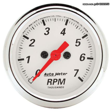 Autometer Gauge, Tachometer, 2 1/16", 7K Rpm, In-Dash, Arctic White