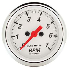 Autometer Gauge, Tachometer, 2 1/16", 7K Rpm, In-Dash, Arctic White