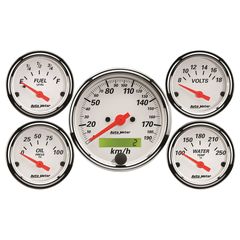 Autometer Gauge Kit, 5 Pc., 3 1/8" & 2 1/16", Elec. Km/H Speedo., Arctic White