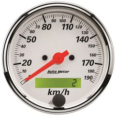Autometer Gauge, Speedometer, 3 1/8", 190Km/H, Elec. Prog. W/ Lcd Odo, Arctic White