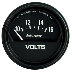 Autometer Gauge, Voltmeter, 2 5/8", 16V, Elec, Black, Autogage
