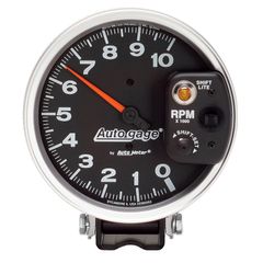 Autometer Gauge, Tachometer, 5", 10K Rpm, Pedestal W/ Int. Shift Light, Black, Auto Gage