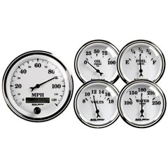Autometer Gauge Kit, 5 Pc., 3 3/8" & 2 1/16", Elec. Speedometer, Old Tyme White Ii