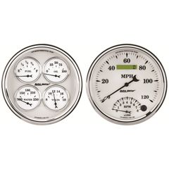 Autometer Gauge Kit, 2 Pc., Quad & Tach/Speedo, 5", Old Tyme White Ii