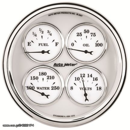 Autometer Gauge, Quad, 5", 240-33Ω, Elec, Old Tyme White Ii