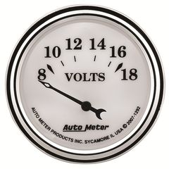 Autometer Gauge, Voltmeter, 2 1/16", 18V, Elec, Old Tyme White Ii