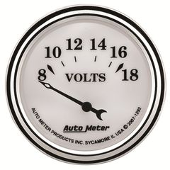 Autometer Gauge, Voltmeter, 2 1/16", 18V, Elec, Old Tyme White Ii