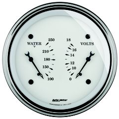 Autometer Gauge, Dual, Wtmp & Volt, 3 3/8", 250 degree  & 18V, Elec, Old Tyme White