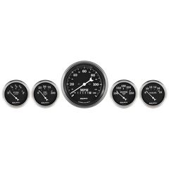 Autometer Gauge Kit, 5 Pc., 3 3/8" & 2 1/16", Elec. Speedometer, Old Tyme Black