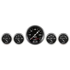 Autometer Gauge Kit, 5 Pc., 3 3/8" & 2 1/16", Gps Speedometer, Old Tyme Black