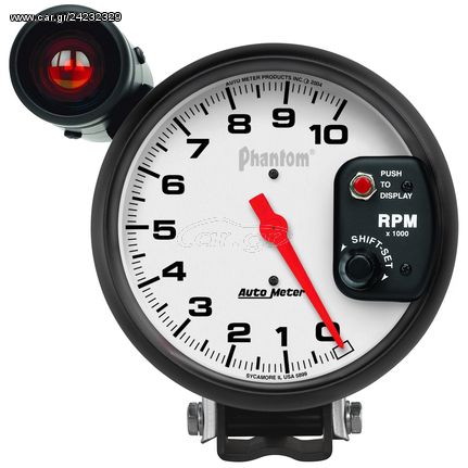 Autometer Gauge, Tachometer, 5", 10K Rpm, Pedestal W/ Ext. Shift-Lite, Phantom