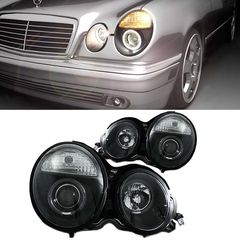 Μπροστινά Φανάρια Set Για Mercedes-Benz E-Class W210 95-99 Angel Eyes Μαύρα H7/H1 Manual Sonar