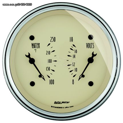 Autometer Gauge, Dual, Wtmp & Volt, 3 3/8", 250 degree f & 18V, Elec, Antq Beige