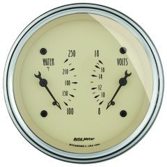 Autometer Gauge, Dual, Wtmp & Volt, 3 3/8", 250 degree f & 18V, Elec, Antq Beige