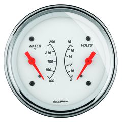Autometer Gauge, Dual, Wtmp & Volt, 3 3/8", 250 degree f & 18V, Elec, Arctic White