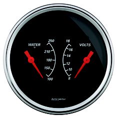 Autometer Gauge, Dual, Wtmp & Volt, 3 3/8", 250 degree f & 18V, Elec, Designer Black