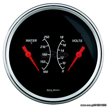 Autometer Gauge, Dual, Wtmp & Volt, 3 3/8", 250 degree f & 18V, Elec, Designer Black