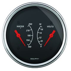 Autometer Gauge, Dual, Wtmp & Volt, 3 3/8", 250 degree f & 18V, Elec, Designer Black