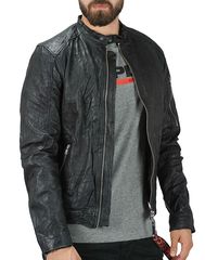 Jack & Jones Ανδρικό Δερμάτινο Μπουφάν "RICHARD" Μαύρο Slim Fit (12142612) (100% Δέρμα)