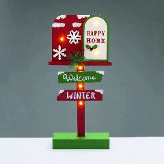 Ξύλινο διακοσμητικό WELCOME WINTER με 6 LED λαμπάκια σε θερμό φως και λειτουργία με μπαταρίες 2ΧΑΑΑ 18x6x39.5cm IP20