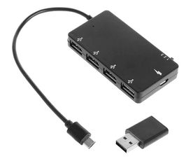 HUB 4 Θυρών X USB 2 KAI 1 ΘΥΡΑ MICRO USB με Καλώδιο OTG Μαύρο (OEM )(BULK)