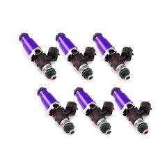 Injector Dynamics ID1050x, 14mm (purple) adaptor top. 14mm bottom o-ring, machine o-ring retainer to 11mm.  Set of 6. (No rails included)