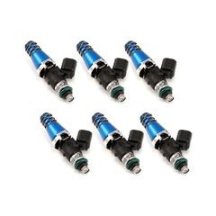 Injector Dynamics ID1300x, 11mm (blue) adapters. 14mm bottom o-ring, machine o-ring retainer to 11mm.  Set of 6.