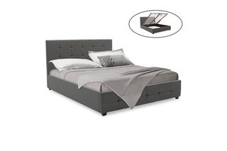 Κρεβάτι διπλό "ROI" με αποθηκευτικό χώρο από ύφασμα σε χρώμα ανθρακί 160x200