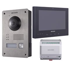 Κιτ ψηφιακής θυροτηλεόρασης 2 καλωδίων Hikvision DS-KIS701 σετ από μπουτονιέρα, μόνιτορ & διανομέα