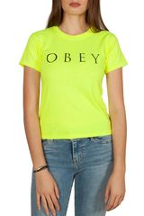 Obey Novel 2 shrunken t-shirt safety green  - 266801274