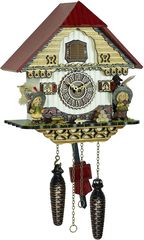 Ρολόι κούκος με χειροποίητη παράσταση αλπικού σπιτιού με φθινοπωρινές  φιγούρες. Κωδ:4256QM 