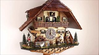 Ρολόι κούκος με χειροποίητη παράσταση αλπικού σπιτιού με ξυλοκόπο 52cm. Κωδ: 4259QMT   www .CuckooClock. gr