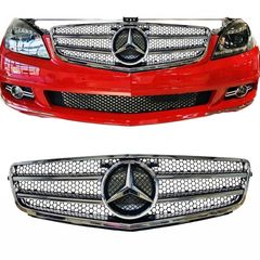 Μάσκα Για Mercedes-Benz C-Class W204 07-14 Amg C63 Look Με 2 Γρίλιες Μαύρο/Χρώμιο 1 Τεμάχιο